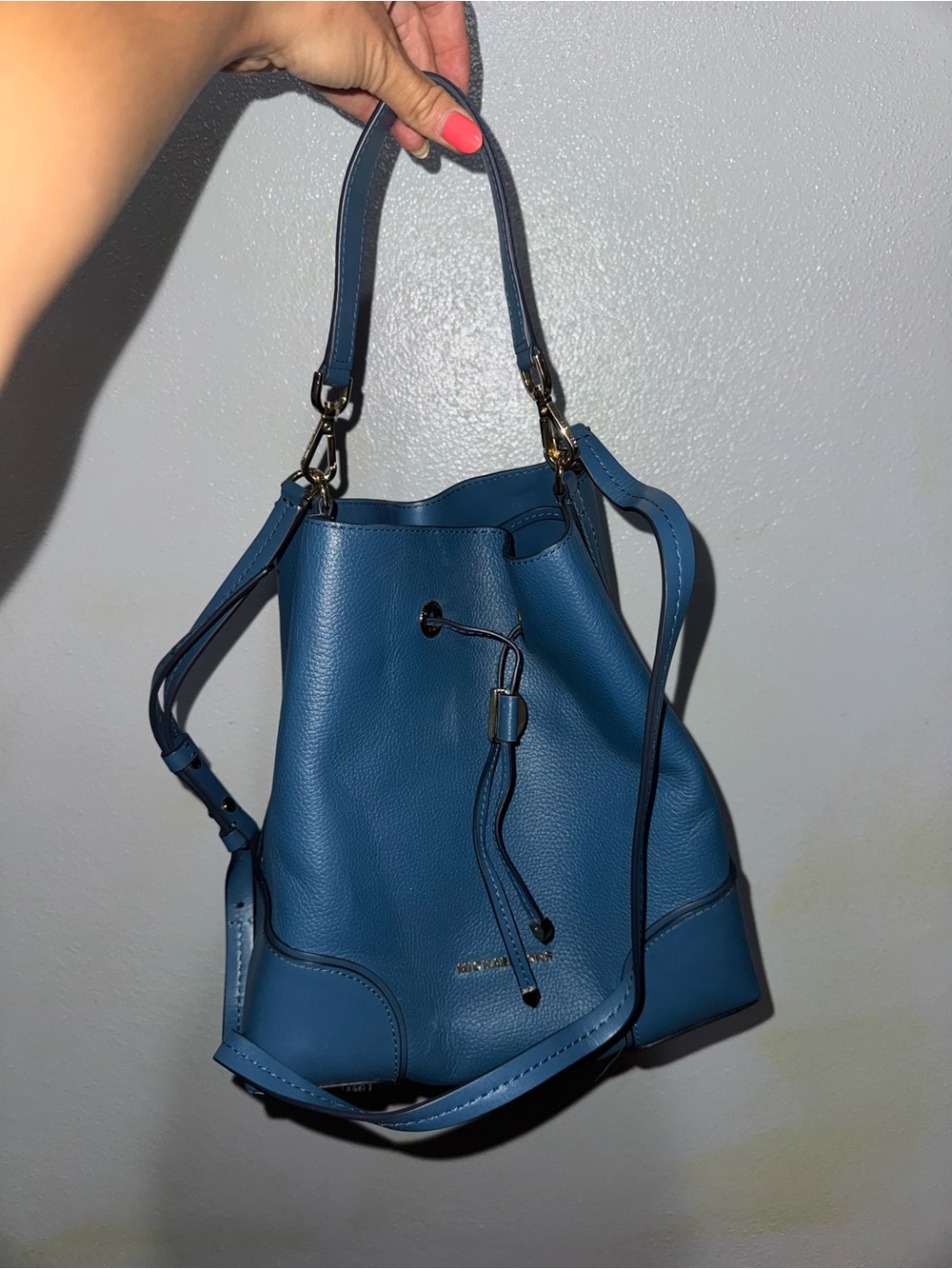 Michael Kors Teal Blue Leather Drawstring Bucket Bag